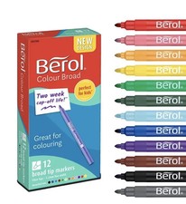 Berol Colour Broad Pens 12 Pack | Assorted Washable Ink Markers UK Seller