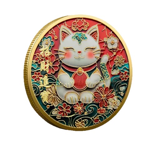 Cherry blossom cat coin - cat,