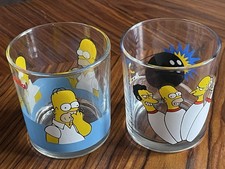 Simpsons Cartoon TV Nutella 2000 Tumblers Glasses X 2 Collectable Matt Groening