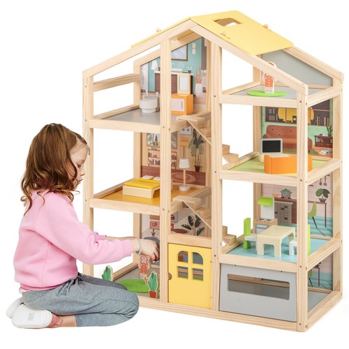 Wooden dollhouse for kids - wooden,