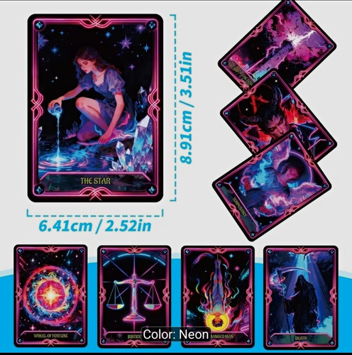 Neon tarot cards deck - deck, 50pcs