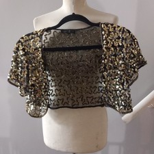 Women's Paradiagon Gold Glitter Sequin Bolero top jacket Cardigan UK Size 10