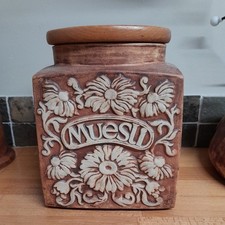 Artisan Quantock Pottery sunflower 6" cube muesli jar pot +lid canister Somerset