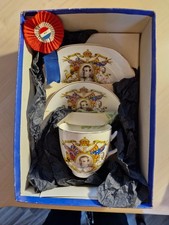 King Edward VIII  1937 Coronation Teacup, Saucer and plate set with pin rosette 