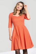 BNWT Hell Bunny Zora Midi Dress Orange Check M Size 12 Autumn Sweetheart Skater