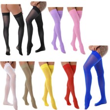 UK Women's Oil Glossy Hold Up Stockings Sheer Solid Color Thigh High Stockings 