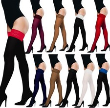 Microfibre Hold Ups 60 Denier  size S - XXXXL  with Lace Top Sheer Hold Ups NEW