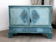 Hand Painted Solid Oak Cabinet