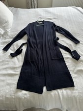 Boden Navy Blue Wool Cotton Alpaca Blend Longline Belted Cardigan Size M Pocket