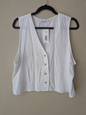 BNWT Papaya UK 14 Linen Blend Waistcoat Buttons White Boho Festival
