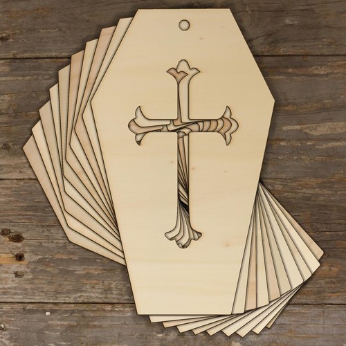 10x wooden coffin with cross - wooden,