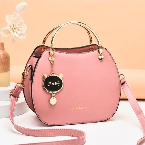 Women pink handbag - handbag, gold