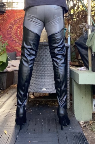 Thigh high chap boots faux - chap, in