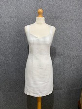 Olive Clothing Dress Small White Pinstripe Cotton Linen Sleeveless Wiggle