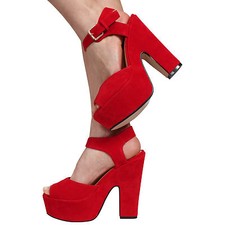 WOMENS PLATFORM HIGH CHUNKY HEEL PEEP TOE ANKLE STRAP SANDALS SHOES SIZE 3-8