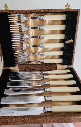 Vintage 12pc faux bone handle - bone,