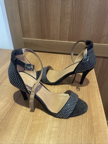 Black suede diamanté sandals - black,