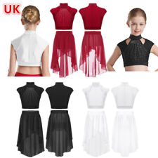 UK Girl's 2 Piece Sparkly Lyrical Dance Outfits Ballet Dress Crop Top and Skirts