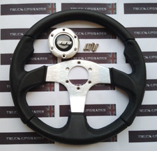 Land Rover Defender 90, 110, Sports LEATHER Steering Wheel, BRUSHED ALLUMINIUM