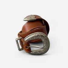 Brown Leather Western Belt With Silver Buckle Us Meco Paris Vintage Retro