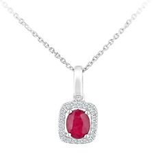 9ct White Gold Ruby and Diamond Pendant Necklace Oval Cluster Style by Naava