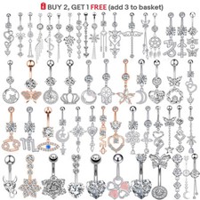 Belly Bars Navel Button Bar Ring Gem Dangle Dangly Body Piercing Jewellery