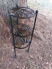 Vintage 3 Tier Cast Iron Metal Saucepan Stand Flower Pot Rack Floral 2ft / 24"