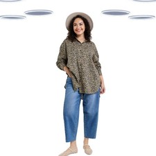 Ex Simply Be Women's Plus Size Leopard Animal Print Linen Mix Shirt in Brown