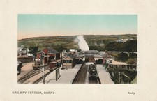 The Railway Station, South Brent, Devon colour 1910 postcard