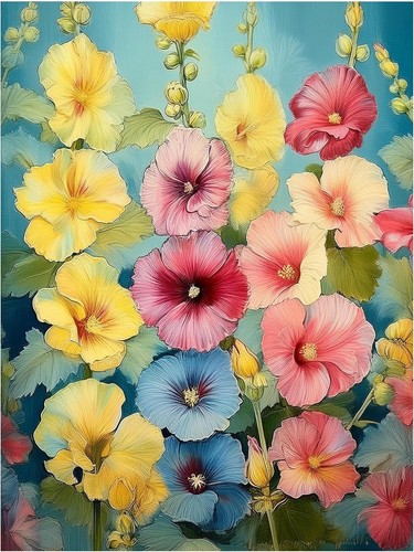 Tile mural hollyhock - mural,