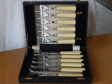 Vintage Boxed 12 piece Fish Cutlery Knife Fork  Set Chrome Plate Sheffield