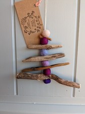 Hanging Christmas Tree Decoration Driftwood and Felt Handmade in Wales