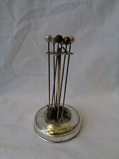 Antique Silver Hat Pin Stand + 6 Antique Pins c1908