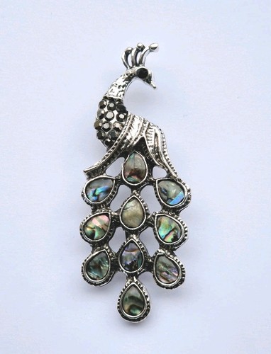 Abalone peacock brooch vintage - peacock,