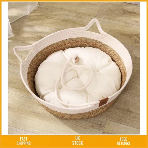 Cozy woven wicker cat basket - woven,