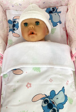 Dolls Pram Cot Bedding Set - Blue Stitch