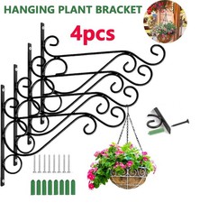4X Heavy Duty Garden Metal Hanging Basket Brackets Plant Hanger Hook Wall Decor