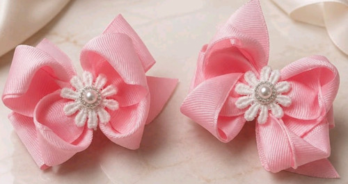 Handmade pink hair - bow, clips