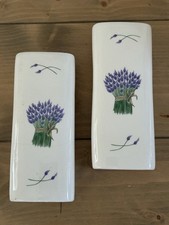 Pair Vintage Large Wall Hanging Ceramic Lavender Planters Vases Cottagecore 