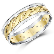 9ct Two Colour Yellow & White Gold Celtic Wedding Ring Bands 6mm, 7mm