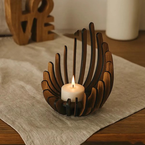 Wooden lotus candle holder tea - lotus,
