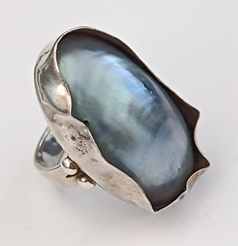 Silver sculptural pearl ring - sculptural,