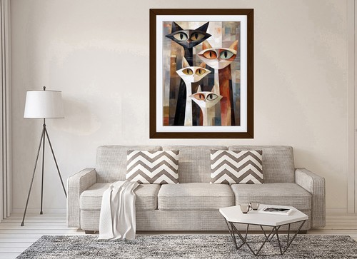 Four cats cubist framed wall - cats,