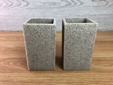 2 x Square Based Stone Tumblers Tooth Brush Holders Plastic 4.5" Tall 