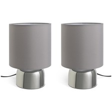 Pair Touch Table Lamps Flint Grey Fabric Shade Chrome Base 4-Stage Dim Used