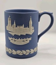 Wedgwood 1974 Christmas The Houses of Parliament Blue Jasperware Mug.