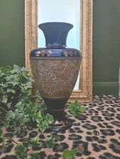 Doulton Lambeth Vase Large Gold Beaded Tapestry design & signed. collectable vgc