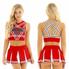 UK Sexy Women's Cheerleading Musical Cosplay Crop Top Mini Skirt Party Costume