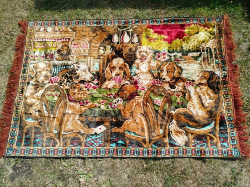 Vintage rug wall hanging dogs - rug,