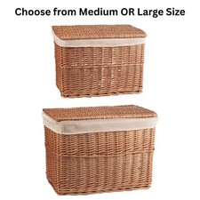 Handwoven Wicker Storage Basket Trunk Chest With Liner & Lid, Medium or Large